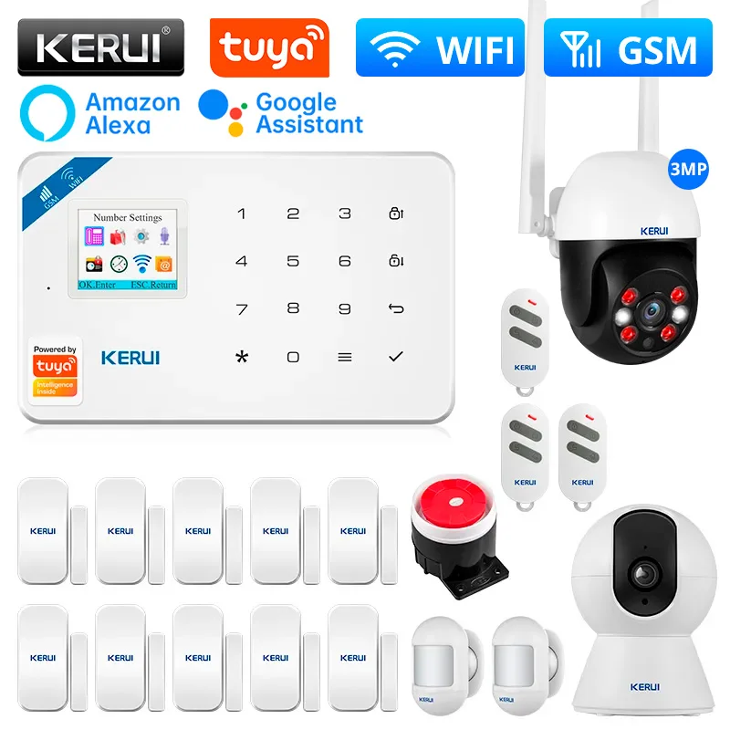 

KERUI W181 Alarm System for Home WIFI GSM Alarm Support Alexa Tuya Smart House Motion Sensor Door Wired Siren Security Camera