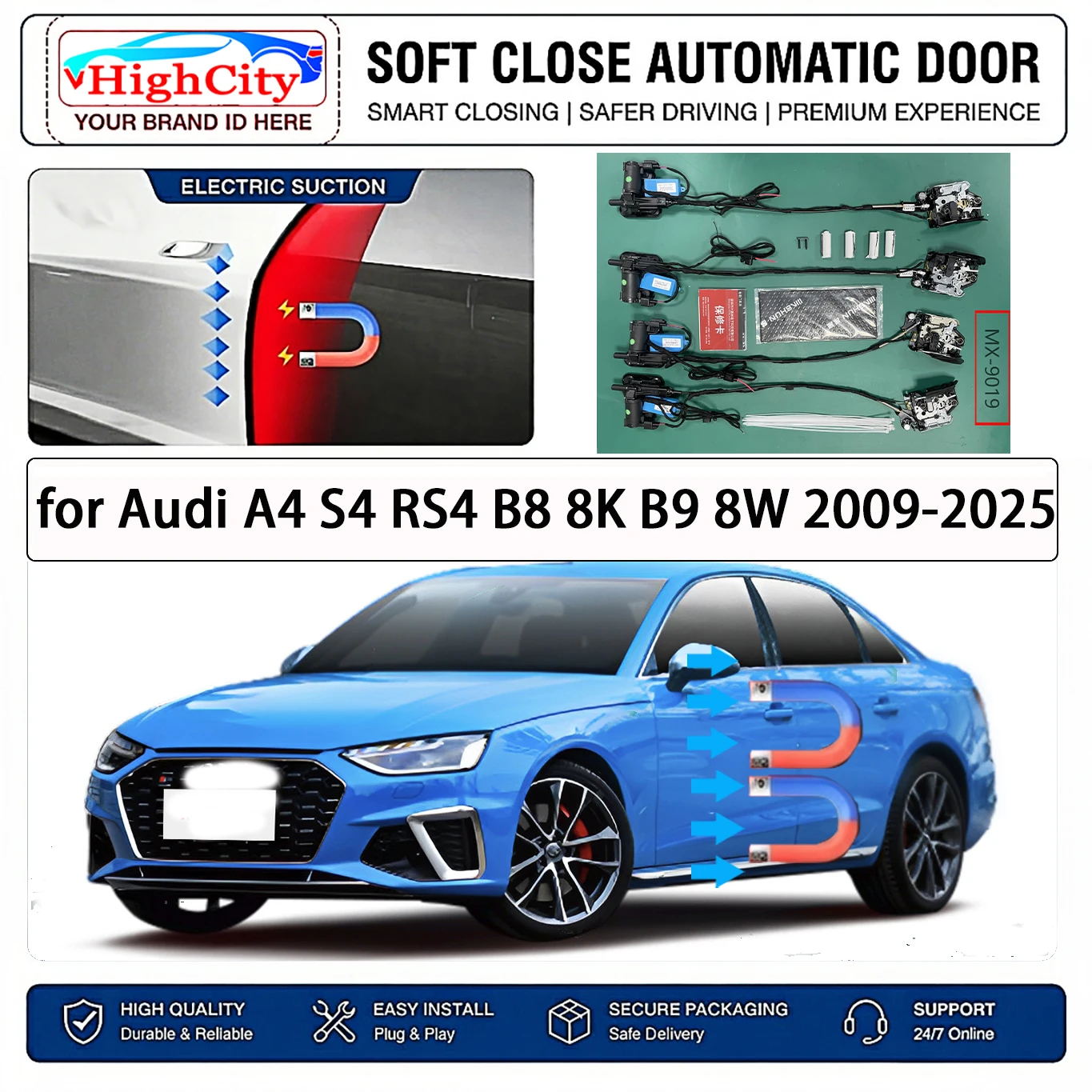 for Audi A4 S4 RS4 B8 8K B9 8W 2009-2025 Electric Suction Soft Close Door Kit Smart Anti Pinch Auto Cinch Latch System No Slam