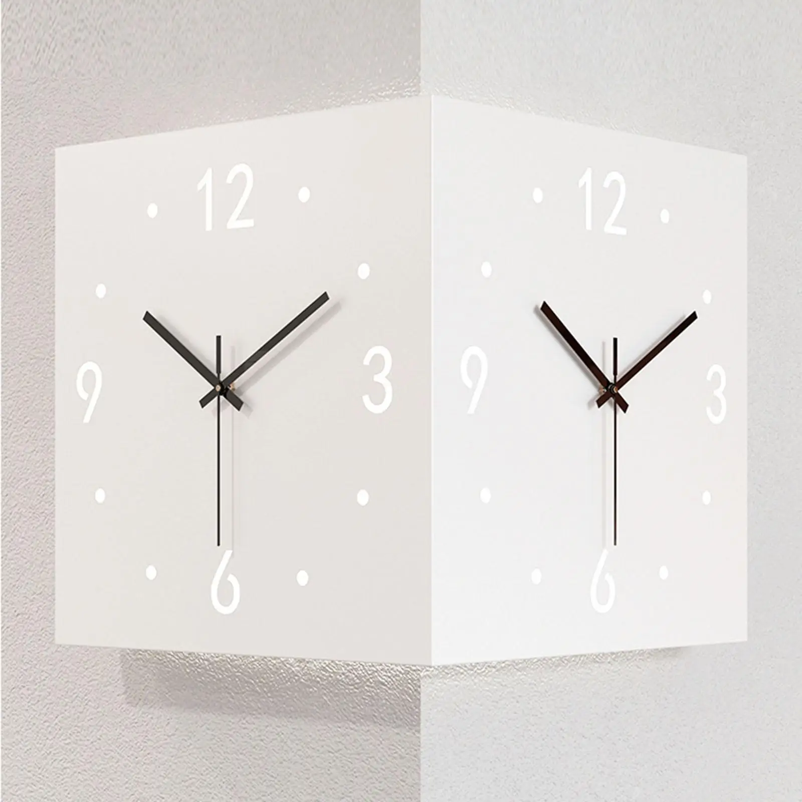 Modern No-Punching Required Double Sided Corner Square Simple Wall Clock with Light for Dining Room Home Bedroom Living Room