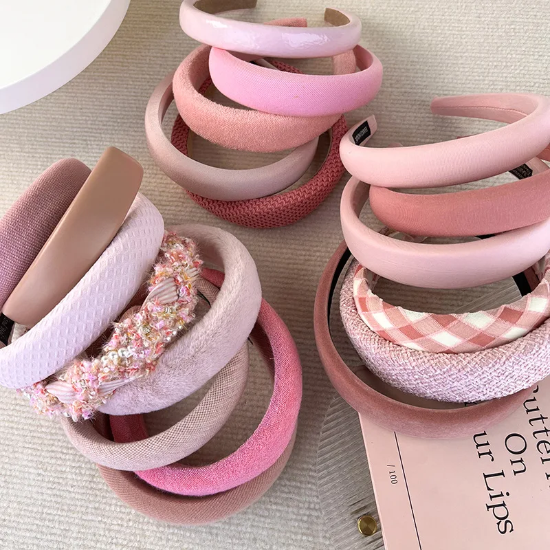 Sweet Romantic Pink Headband Sponge Wide Hair Band for Woman Girl Temperament Hair Hoop Fashion Versatile Hair Accessories Gift