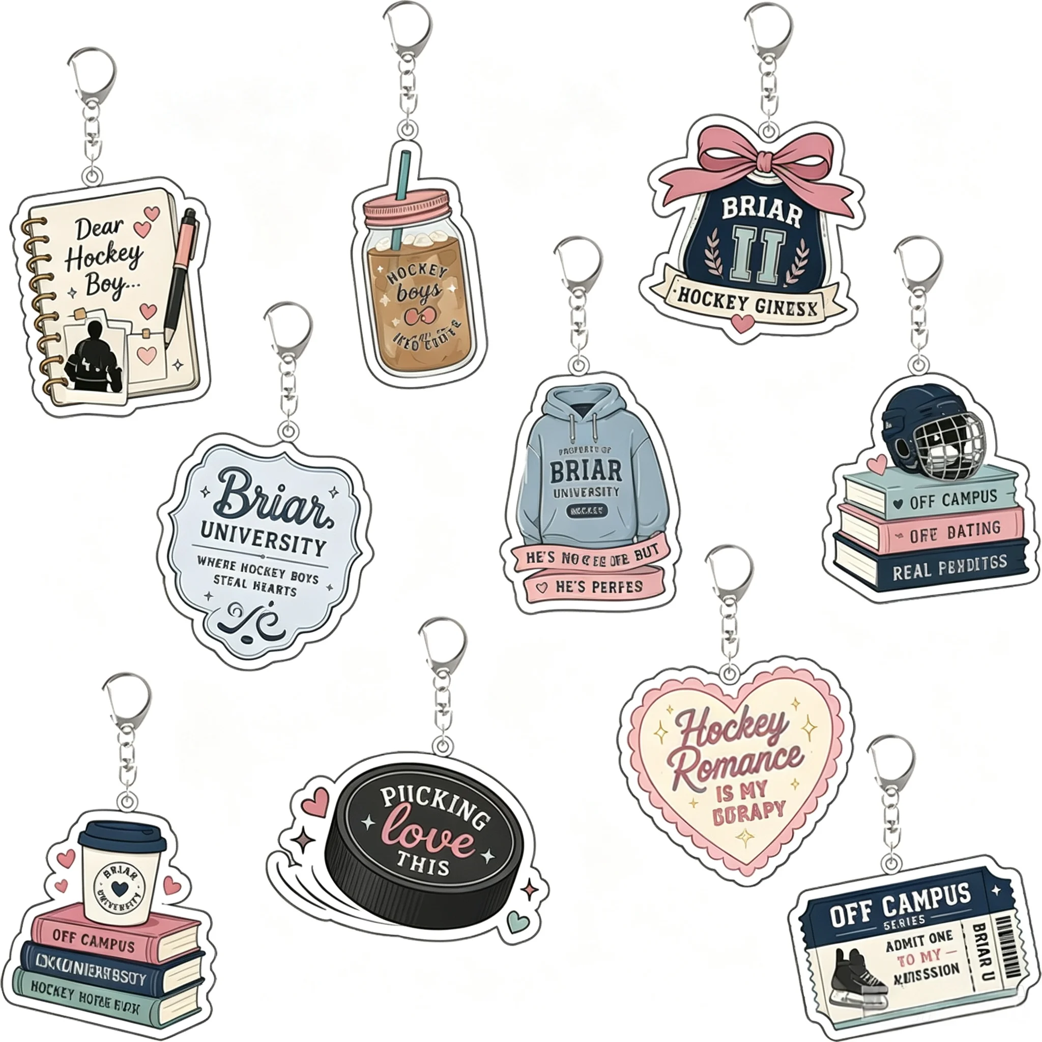 Hot Off Campus Briar University Hockey Romance Acrylic Keychain BookTok Bag Charm Key Ring Gift for Romance Book Lovers Readers