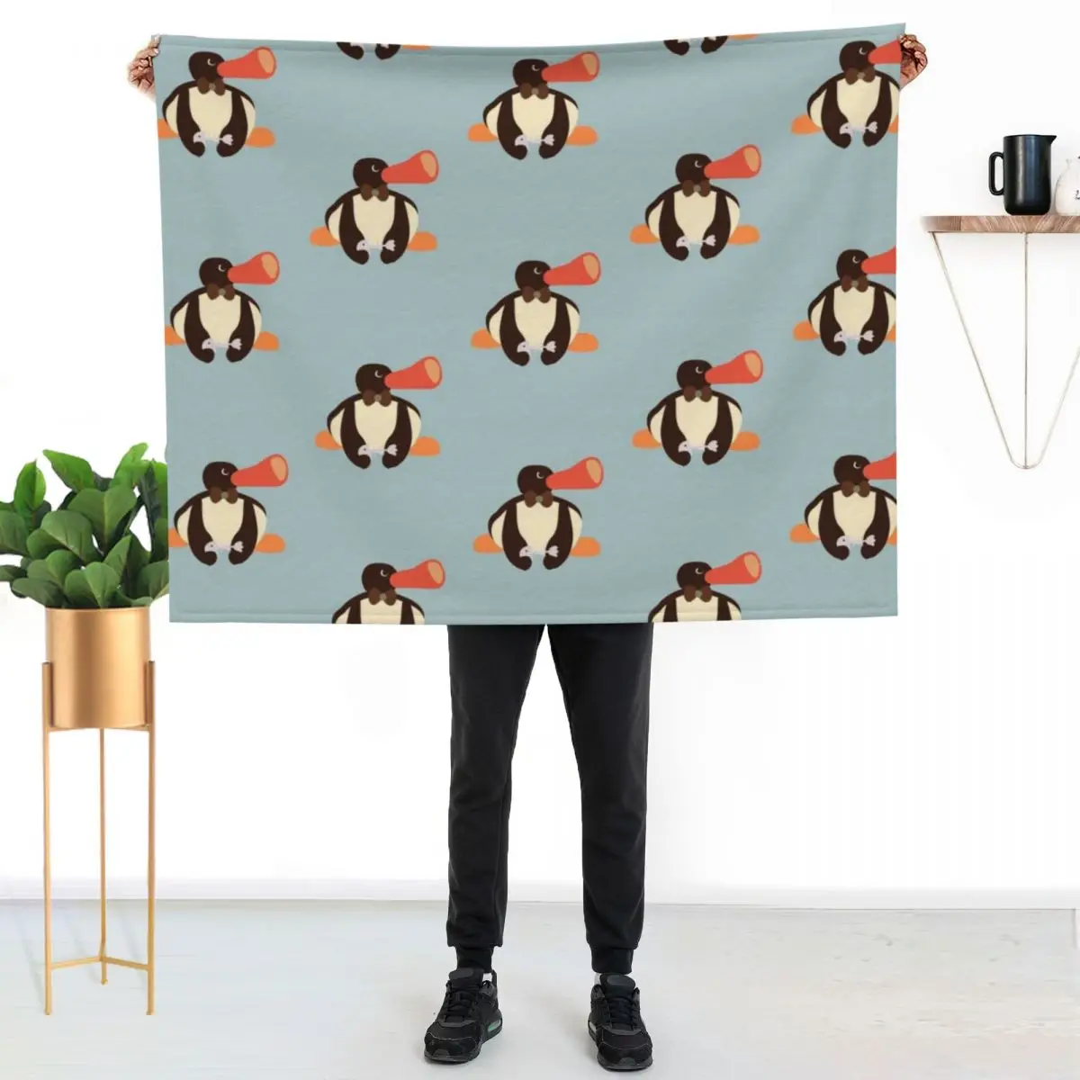 

angry pingu with fishbone and bowtie noot noot Throw Blanket Flannel Fleece Soft Warm Throw Blanket
