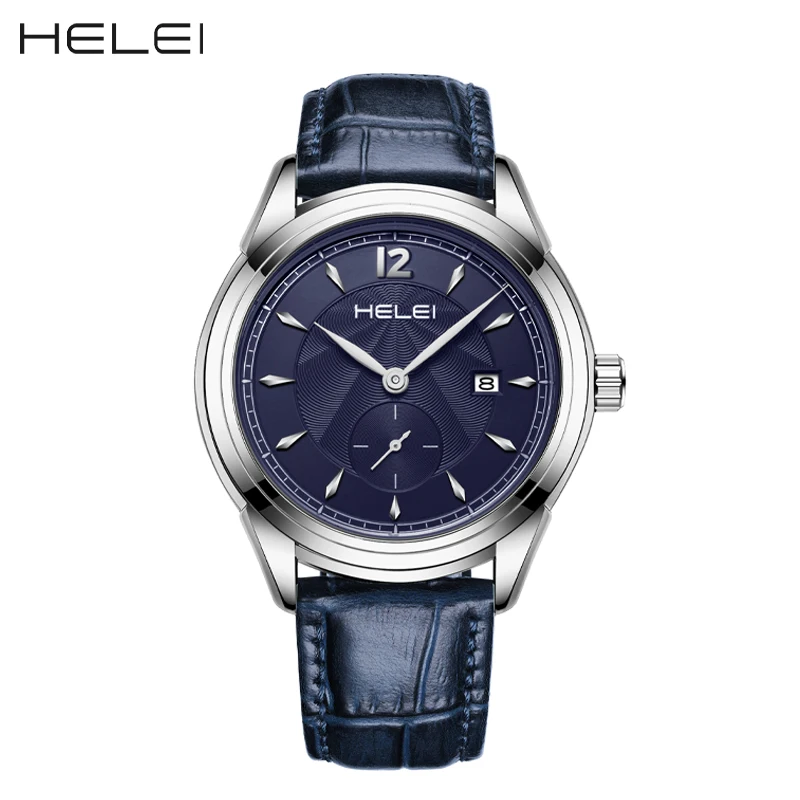 HELEI Fashion new sports casual quartz watch date genuine leather silicone strap men's wristwatch