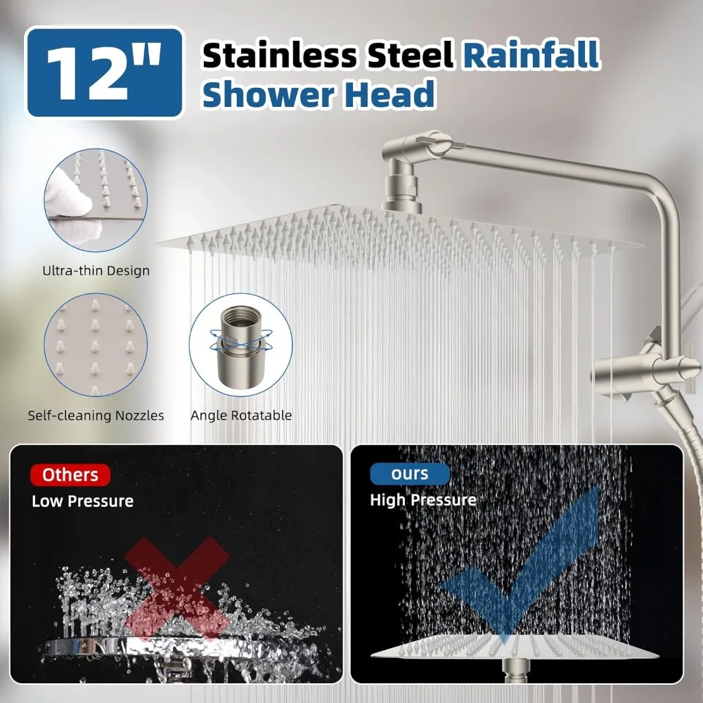 Cabeça de chuveiro portátil de alta pressão com 12 configurações totalmente metálica com 10 opções de spray e extensão de chuveiro ajustável de 11 pés