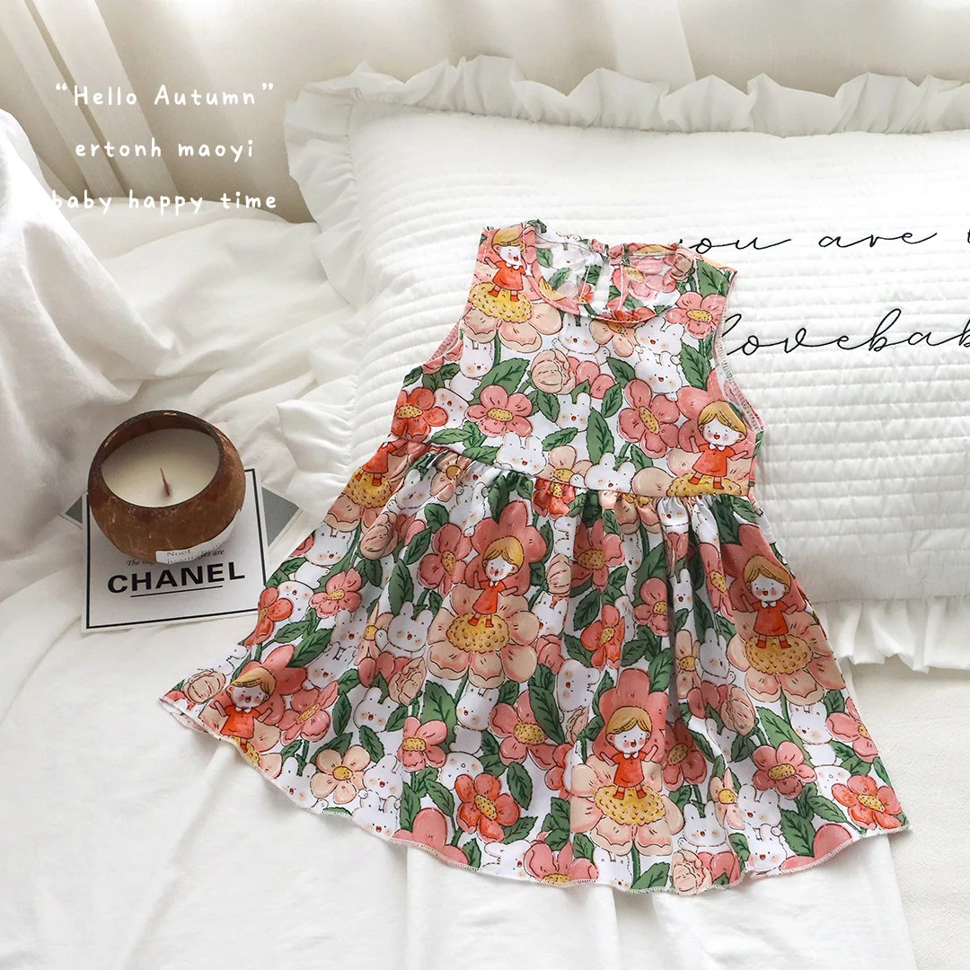 Baby Floral Sleeveless Dress – Lightweight Summer Tank Dress for Girls 6–24 Months, Soft Cotton A-Line Sundress with Ruffle Trim