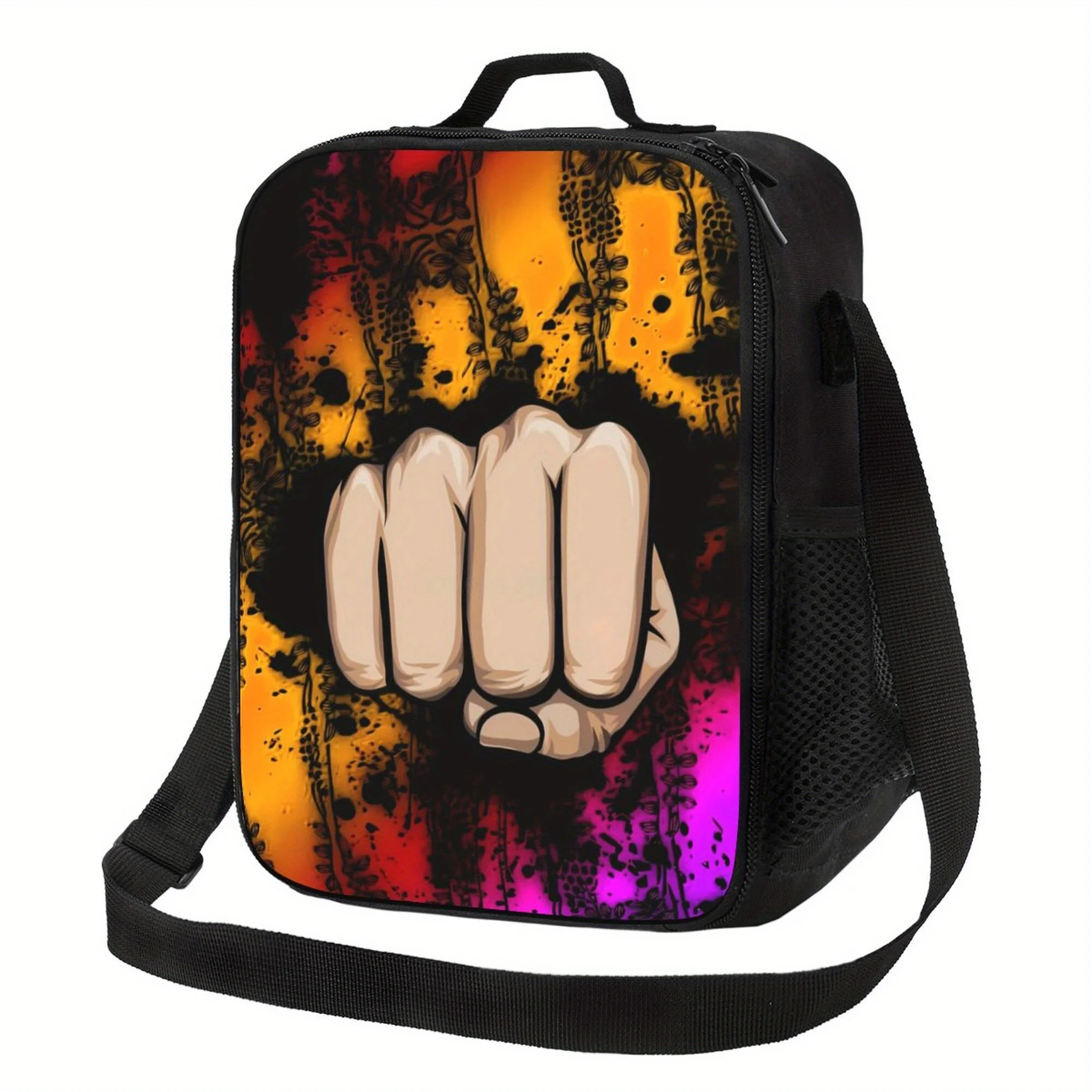 حقيبة تبريد معزولة محمولة بتصميم قبضة قطعة واحدة - قابلة لإعادة الاستخدام، نمط غروب الشمس النابض بالحياة والزهور، مثالية للتخييم والنزهات #1