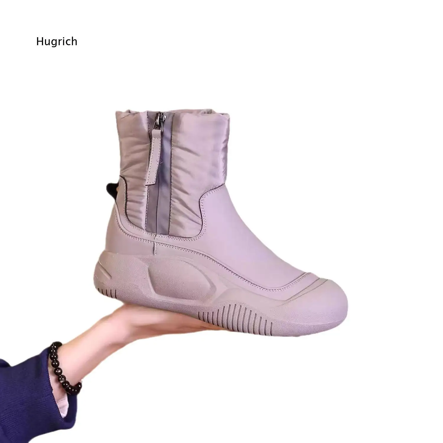 Ladies Waterproof Winter Ankle Boots Padded Down Cloth Upper Side Zip Anti Collision Round Toe Thick Sole Warm Fashion Footwear