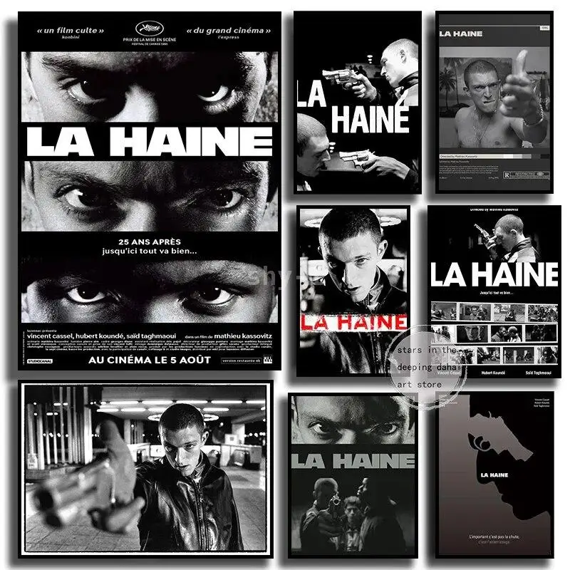 La Haine  Vintage French Movie Poster  Mathieu Kassovitz Canvas Art Print for Home Wall Decor