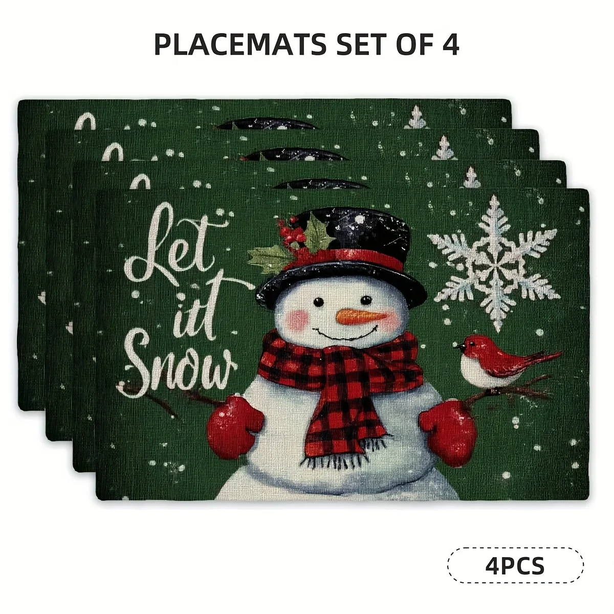 4pcs Set of Printed Placemats - Cardinal Snowman 