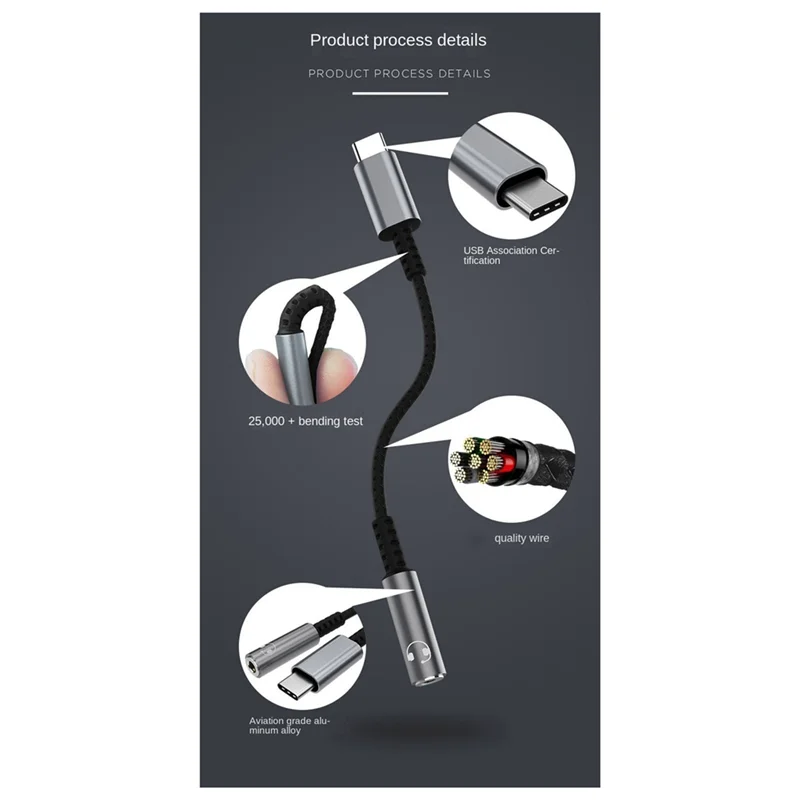 USB типа C на разъем для наушников 3,5 мм, цифровой аудиоадаптер, конвертер USB C на 3,5 мм, дополнительный кабель для наушников