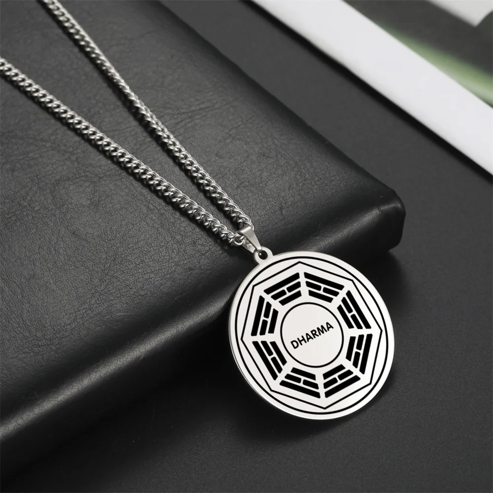 EUEAVAN Vintage Classic Dharma Sanskrit Necklace Buddhism Yoga Pendant Necklaces Stainless Steel Charm Chain Amulet Jewelry Gift