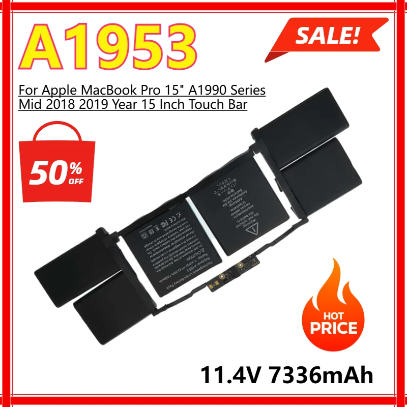 

A1953 Аккумулятор для ноутбука Apple MacBook Pro 15 дюймов A1990 Series Mid 2018 2019 Year 15-дюймовая сенсорная панель Bateria 11,40 В 7336 мАч