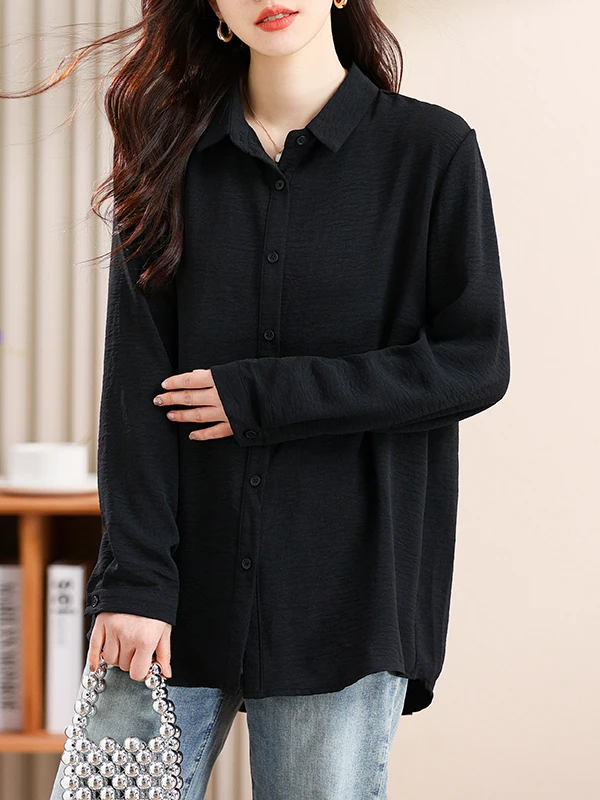 Plus size feminino irt coreano sle solto longo sve bla chiffon topo emagrecimento versátil outono faion casual wear