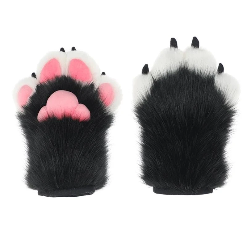 Mitaines Pattes De Loup Fausse Fourrure Halloween - Gants Griffes Monstre Cosplay Carnaval