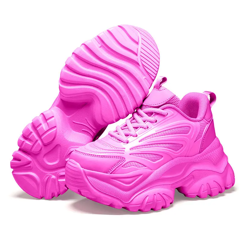 Trendy Pink Women's Chunky Sneaker Casual Breathable Platform Sneakers for Women Increase Height Thick-soled Shoes Women Trainer image 3