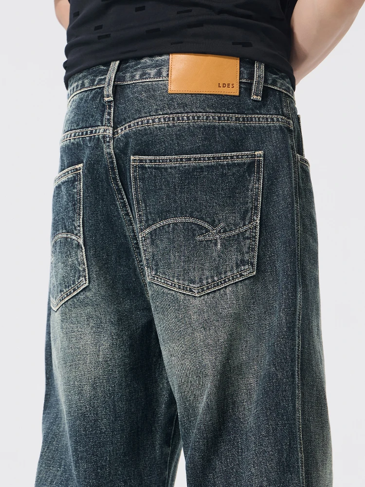 

KSTUN 2026 Men's Spring High Street Vintage Washed Baggy Straight Jeans Fashion Pocket Design Premium Quality Blue Denim Pants