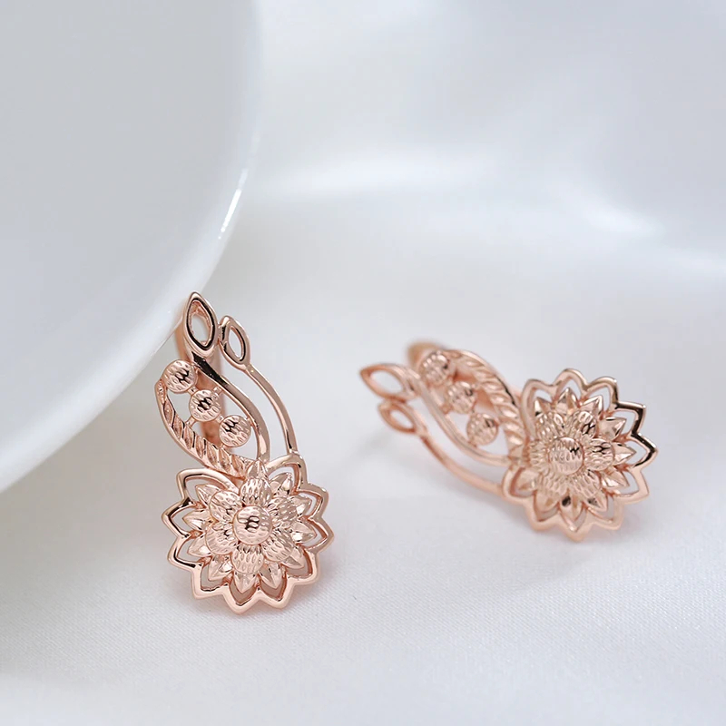 Kinel New 585 Rose Gold Color Drop Earrings for Women Unusual Metal Sculpture Flower Earrings Fashion Ethnic Vintage Jewelry