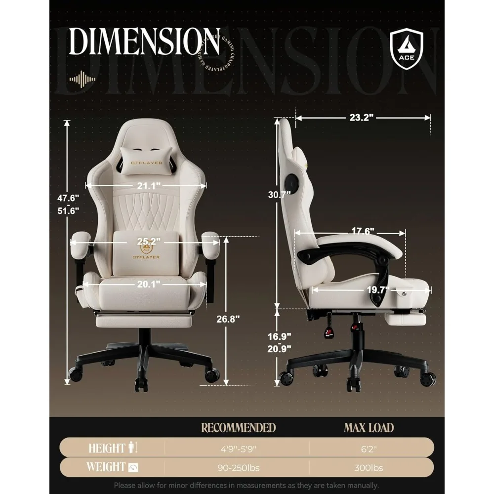 Ergonomic High-Back PC Gaming Chair with Footrest for Adults - Padded, Adult Video Game Chairs with Speakers, Comfortable Ergono