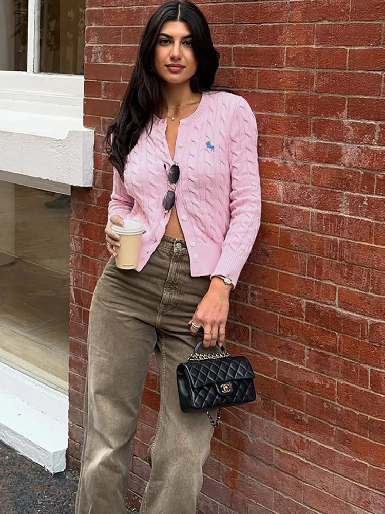 Fantoye вязаный кардиган с круглым вырезом, женский свитер, розовый однобортный свитер с длинными рукавами, женский осенний тонкий повседневный уличный свитер