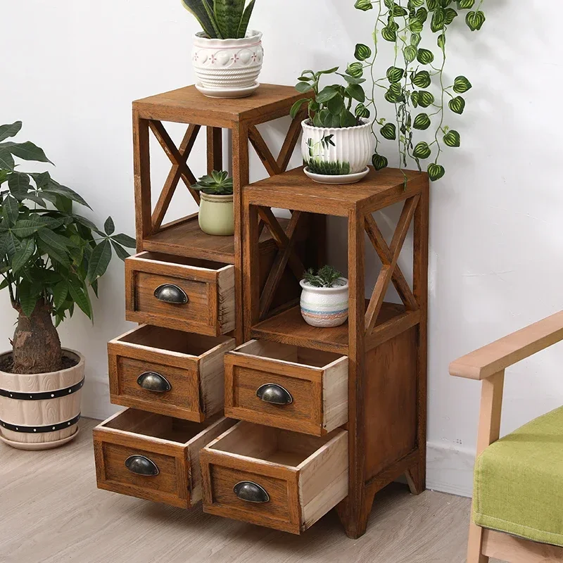 

American Retro Corner Storage Cabinet Solid Wood Ultra-narrow Mini Bedside Cabinet Flower Stand Toilet Kitchen Cabinets