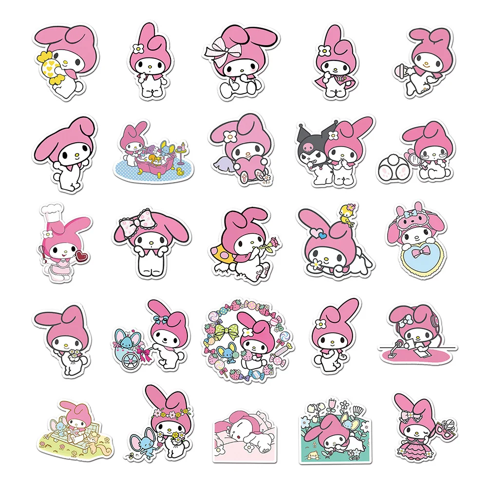 Autocollants de dessin animé My Melody Kawaii pour enfants, décalcomanie pour ordinateur portable, planche à roulettes, valise, bagages, voiture, vélo, journal intime, téléphone, jouets, 10 pièces, 30 pièces, 50 pièces