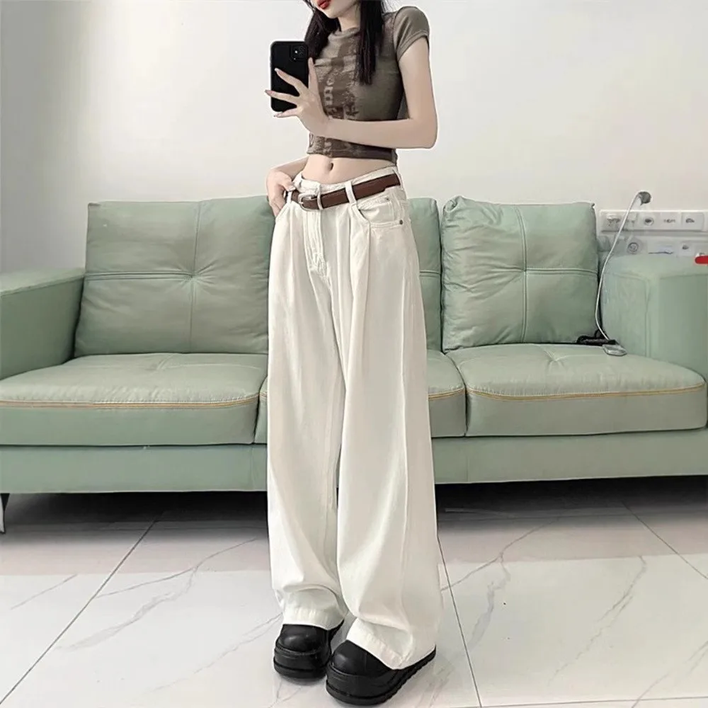 

Khaki Wide Leg Denim Jeans Women's Spring Autumn New Small Size Slim Folded Pear ape Floor-Length Pants Casual Sle