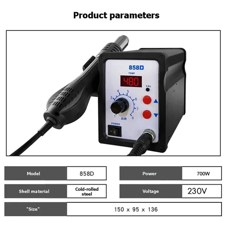 A69ehair Dryer Hairdryer Soldering Heat Gun 700W 858D Hot Air Gun BGA Soldering Rework Station Blower SMD SMT Welding Repair UK