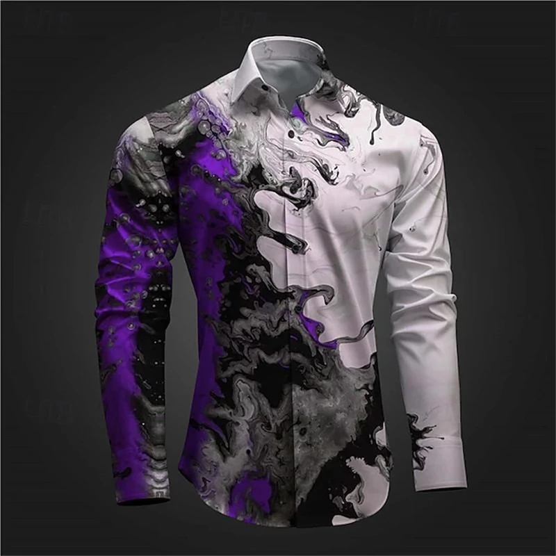 

2025 Fashion Men’s Shirt Tie-Dye Design Party Style Men's Clothing Men's Long Sleeve Shirt Boutique Plus Size Men's Apparel