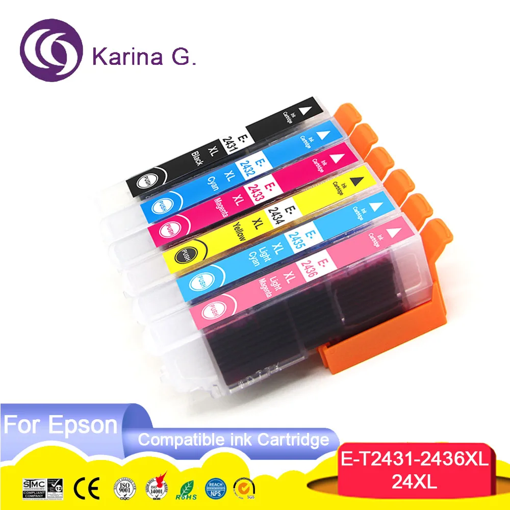 Compatible Ink Cartridge for T2431 24XL T2431-T2436  For Epson EXPRESSION PHOTO XP-55 XP-750 XP-760 XP-850 XP-860 XP-950 XP-960