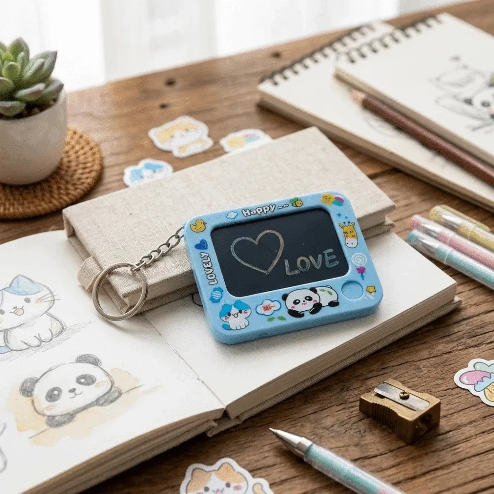 Funny DIY Magnetic Drawing Board Keychain Funny Erasable Mini Doodle Pad Keychain Hanging Charm Creative Fidget Educational