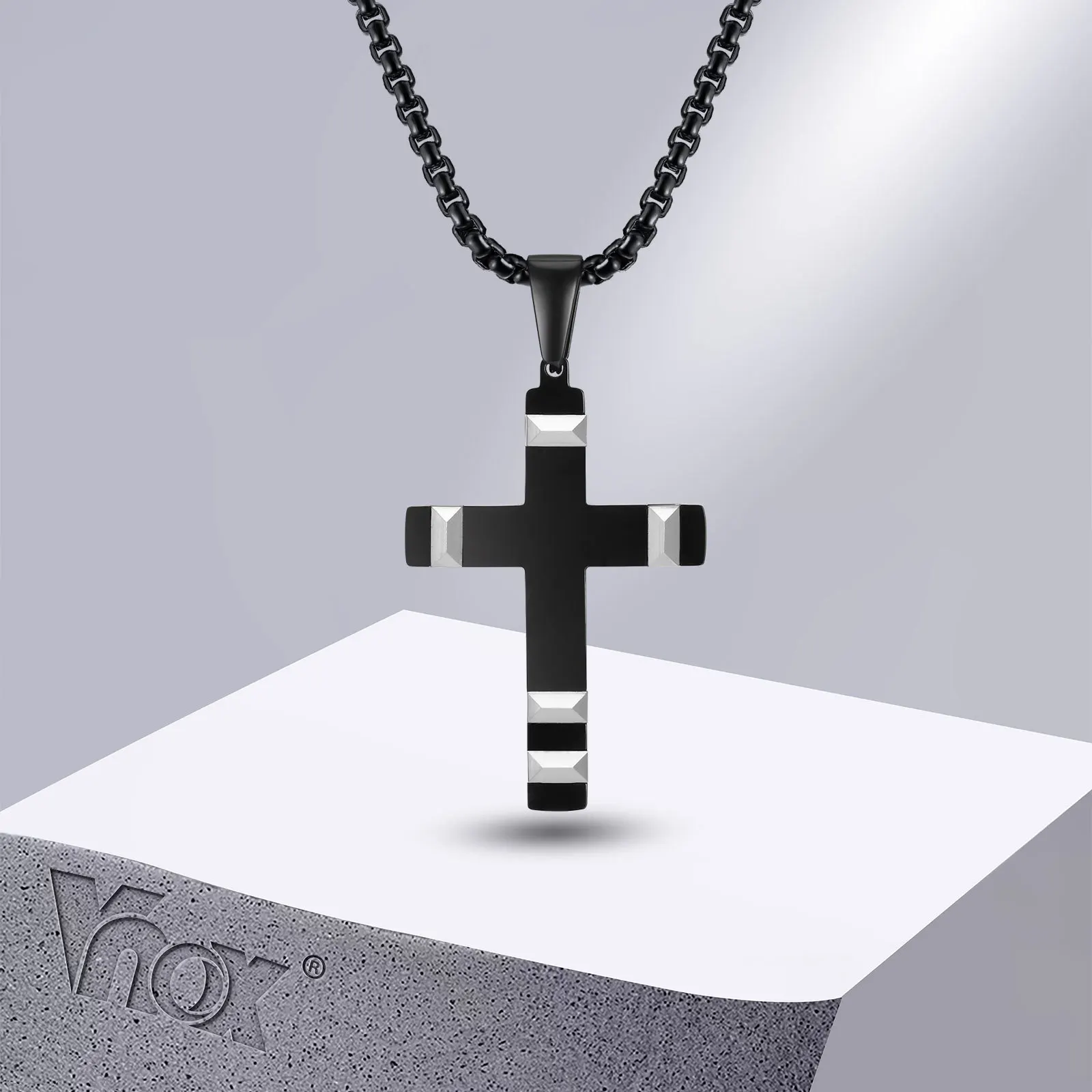 Vnox Black Cross Necklaces for Men Boys Stainless Steel Bold Metal Cross Pendant Christ Faith Prayer Collar Jewelry