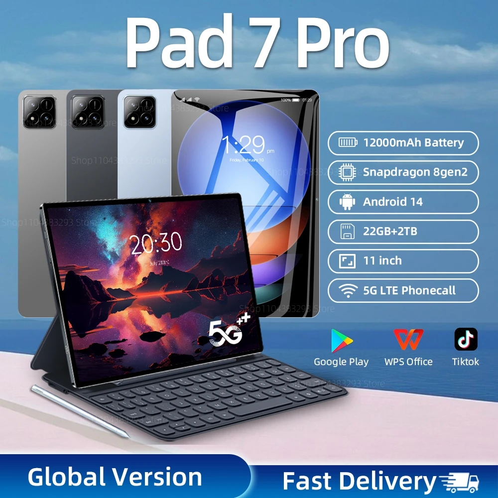 2025 НОВЫЙ оригинальный планшет Pad 7 Pro 11 дюймов Snapdragon 8gen2 HD 4K Android 14 16 ГБ + 1 ТБ 12000 мАч 5G Dual SIM WiFi GPS Tablet PC