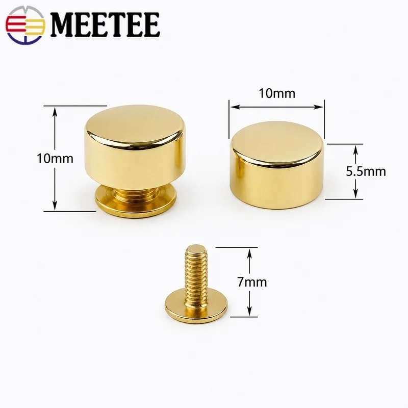 10/20/50Pcs 10mm Zinc Alloy Flat Screw Studs Hollow Solid Bag Feet Rivets for Handbag Bottom Leather Sewing Repair Hardware Set