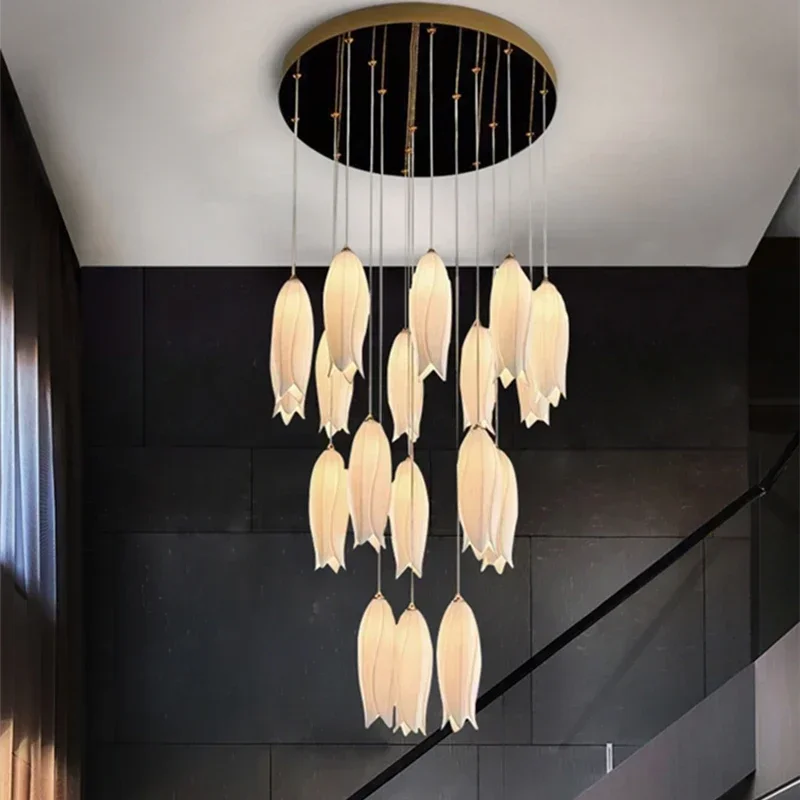 Imagem -02 - Nordic Creative Tulip Staircase Chandelier Multi Heads Pendant Lights Villa Quarto Cabeceira Restaurante Hotel Edifício Duplex