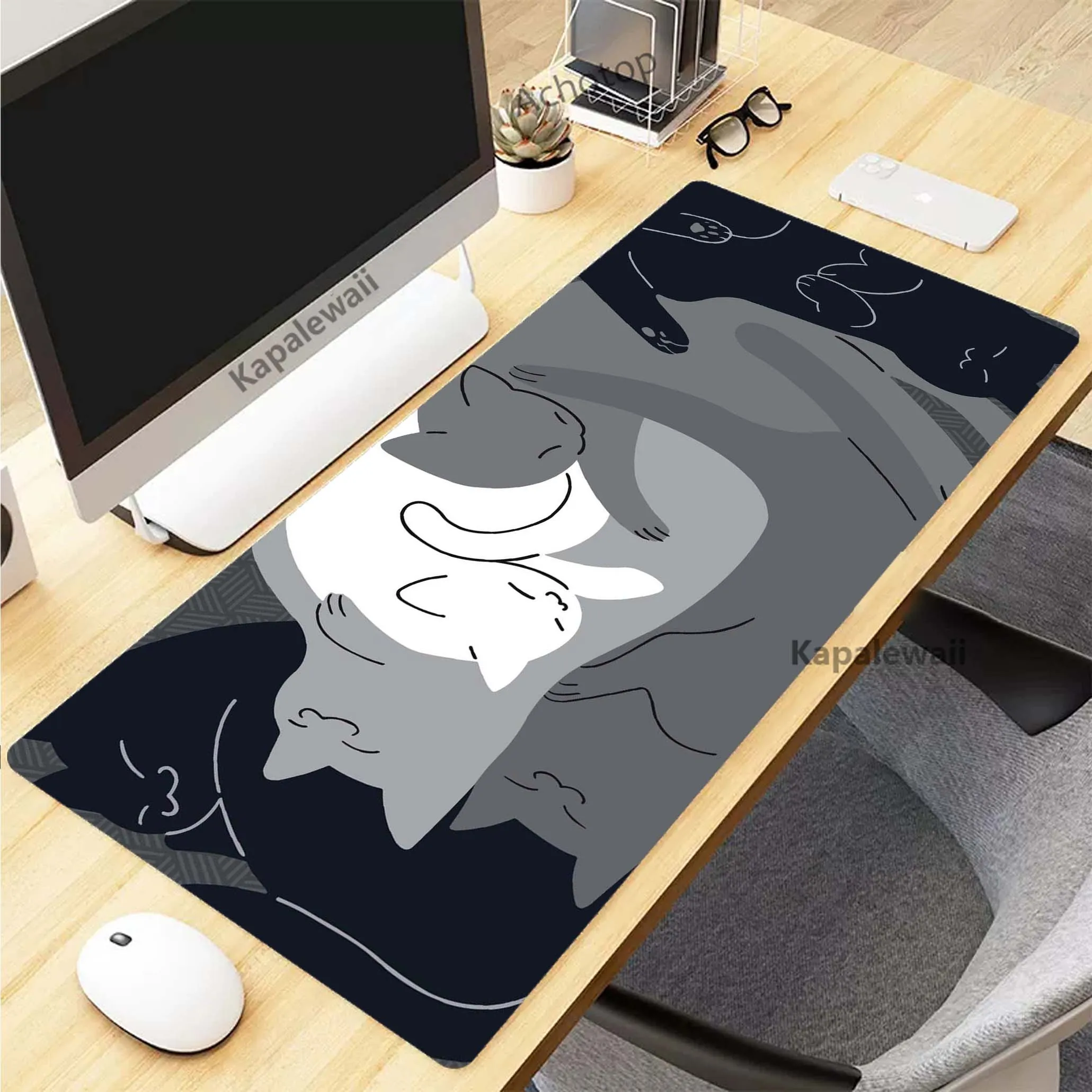 

Cute Cat Simple Kawaii Anime Mouse Pad Gaming Setup Accessories Mousepad XXL Desk Mat Locking Edge Mouse Pads Keyboard Mat