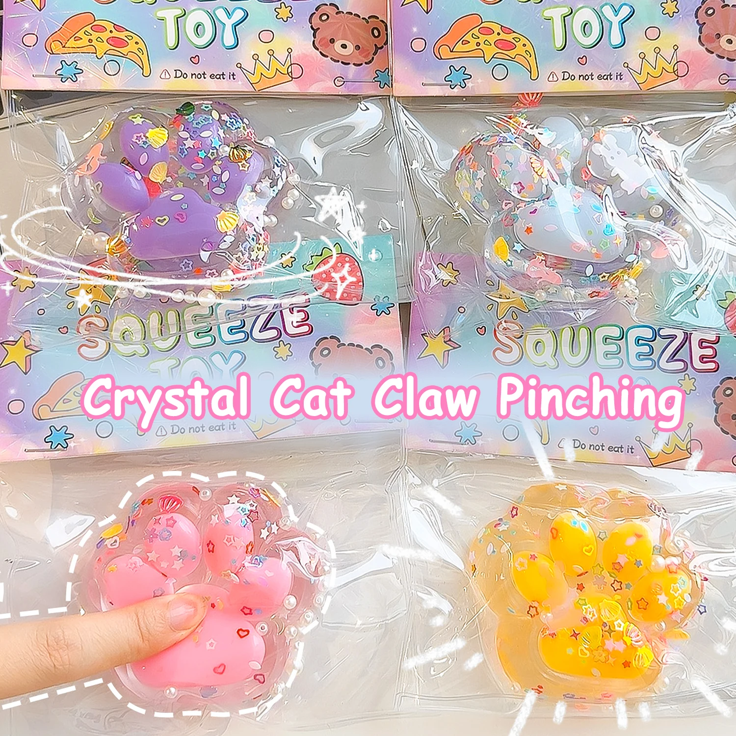 4pcs Cartoon Silicone Crystal Cat Claw Pinching Fun Muddy Texture Fluid Cat Claw Children's Stress Relief and Release Toy Gifts