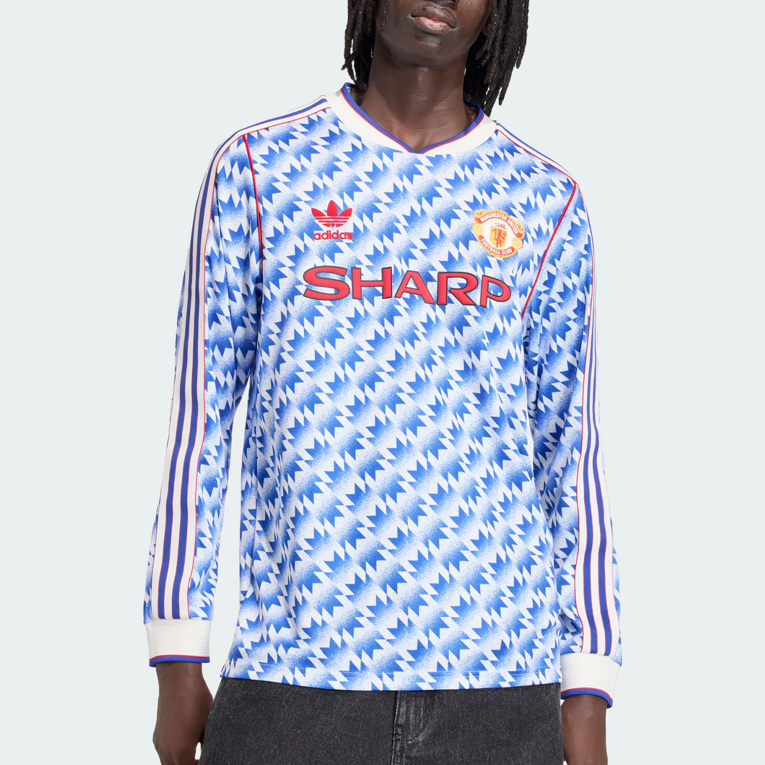 Adidas genuine clover new men's blue and white court long sleeved jersey JM5498