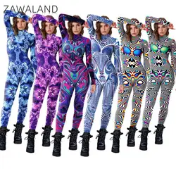 Zawaland Kleurrijke Cosplay Kostuum Vrouw Brandende Man Festival Catsuit Elastische Sexy Zentai Pak Carnaval Feestkleding