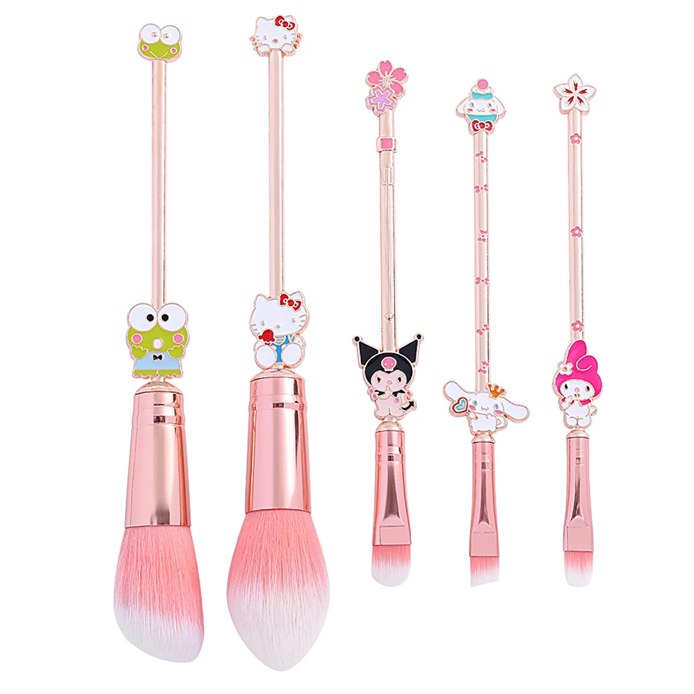 Sanrio Kitty Kitty Makeup Brushes, Kawaii Cartoon, Kuromi Foundation Blending, Blush, Concealer, Eyebrow Powder Brush, 5Pcs Set