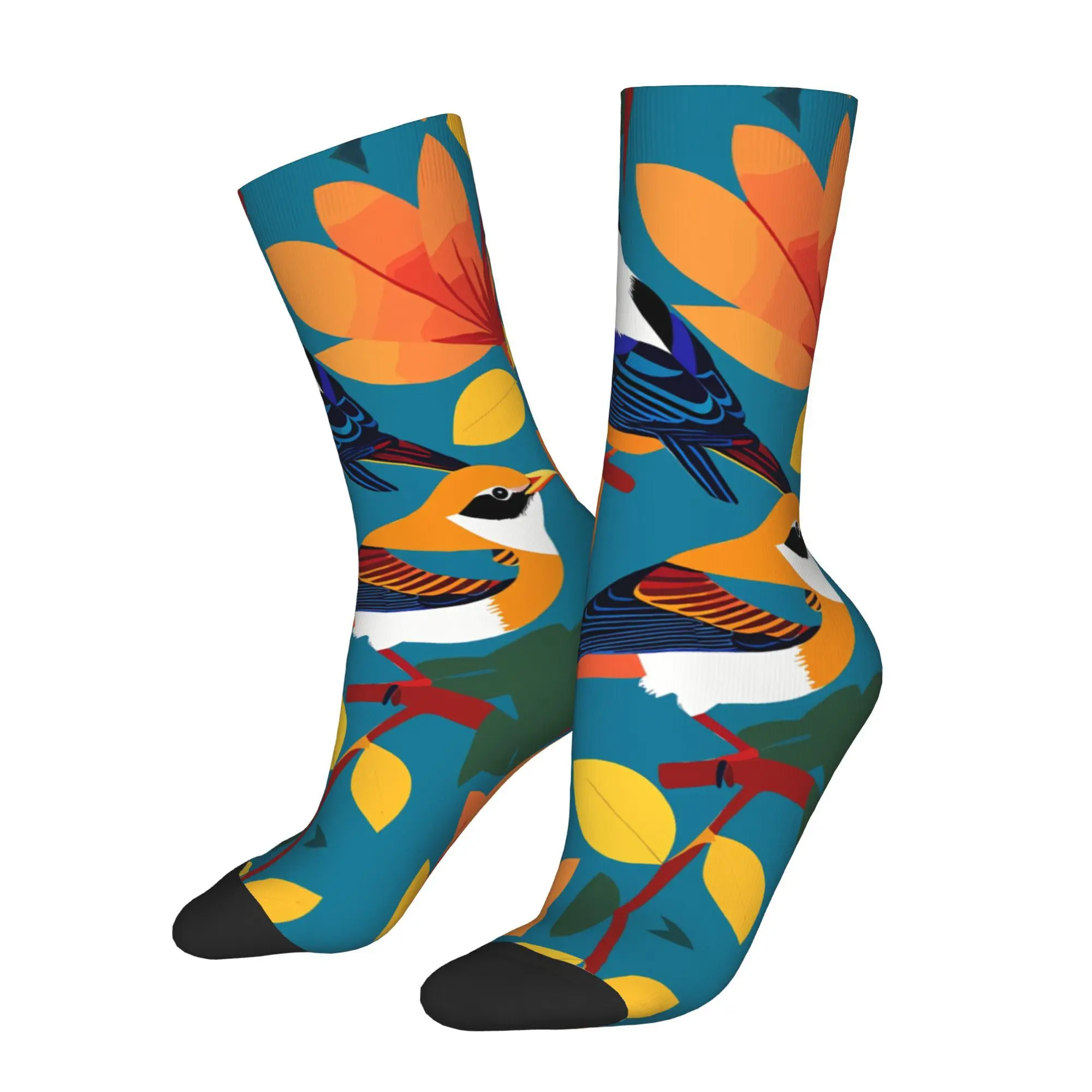 1pc Colorful Birds Background Printed Men's Socks  Novelty Hip Hop Harajuku Pattern Crew Sock Casual Gift