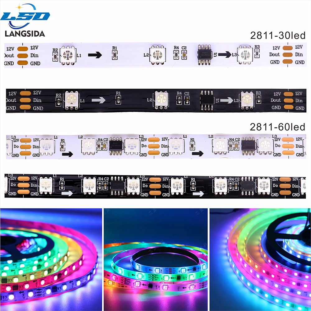 Tira De luces Led RGB WS2811 SMD 5050 Direccionable 30 48 60 96 LEDs RGB Externo 1 Control IC 3 Leds Luces Led Normales Brillant