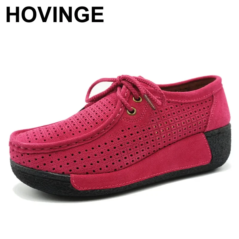 

HOVINGE Genuine Suede Leather Women's Platform Shoes 2018 Women Lace Up Flats Moccasins Creepers Slipony Woman Casual Shoes