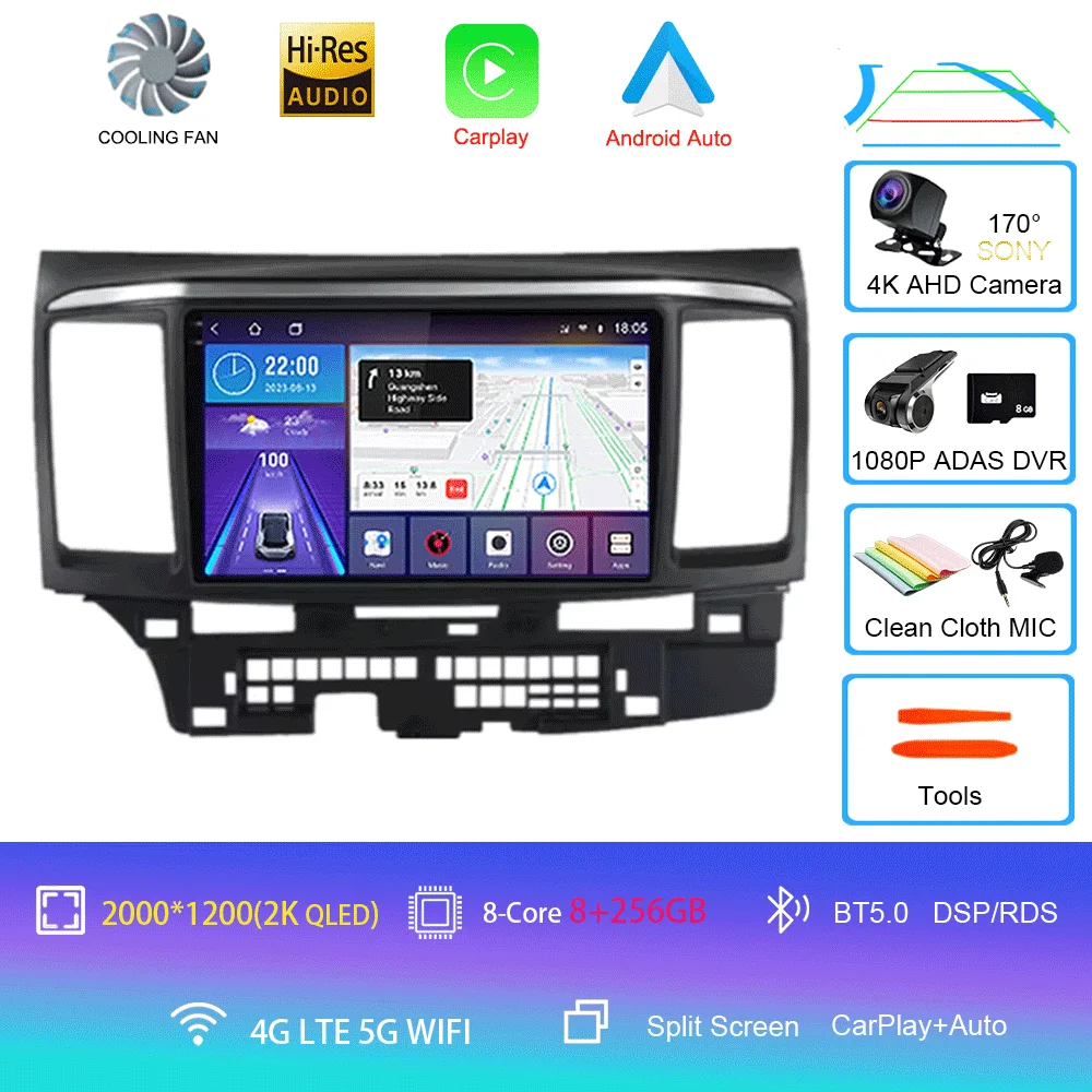 Voor MITSUBISHI LANCER 9 10 X 2008 2009 2010 2011 - 2016 9 inch Android 16 autoradio stereo audio GPS speler Carplay Auto scherm
