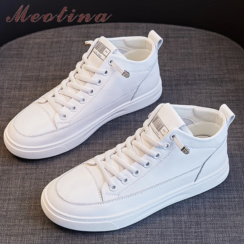 

Meotina Women Shoes Genuine Leather Flat Platform Shoes Round Toe Lace Up Fashion Ladies Footwear 2022 Spring Autumn White 35-40