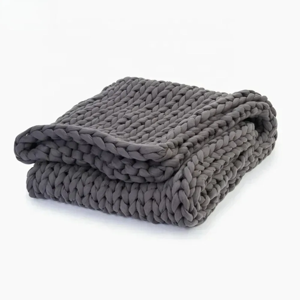 Chunky Knit Weighted Blanket Handmade Cotton Throw Heavy Blanket Sofa Cover Adult Stress Relief Blanket Winter Home Decor