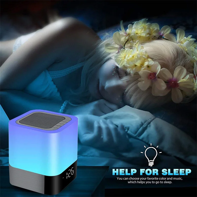 Best Gift Touch Music Control 5 in 1 Bedside Lamp Bluetooth Speaker Night Lights with Digital Calendar Alarm Clock