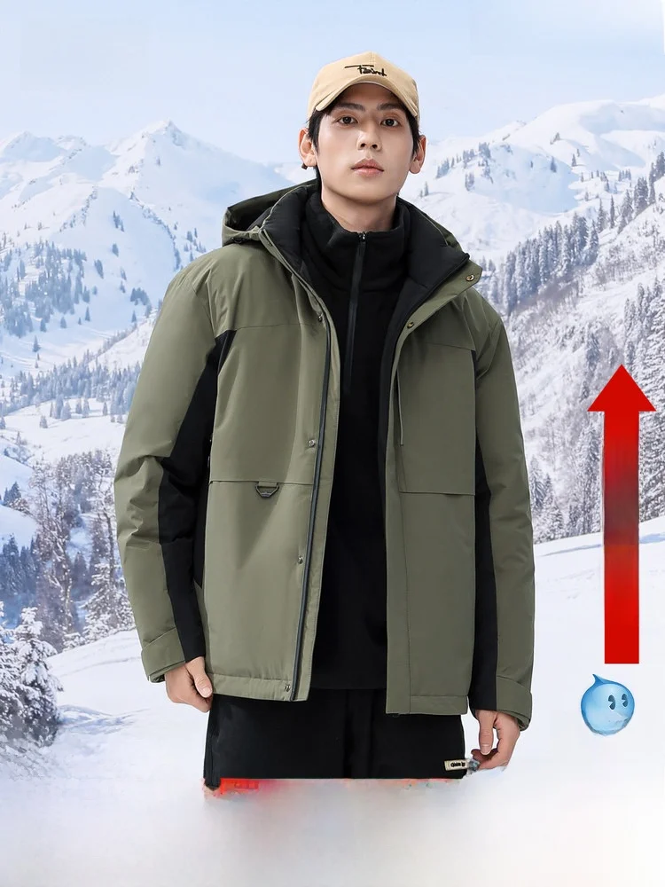 

Мужская утепленная куртка Snow Flng Spring 2026 с капюшоном, модная, повседневная, молодежная, теплая, трендовая, из полиэфирного волокна