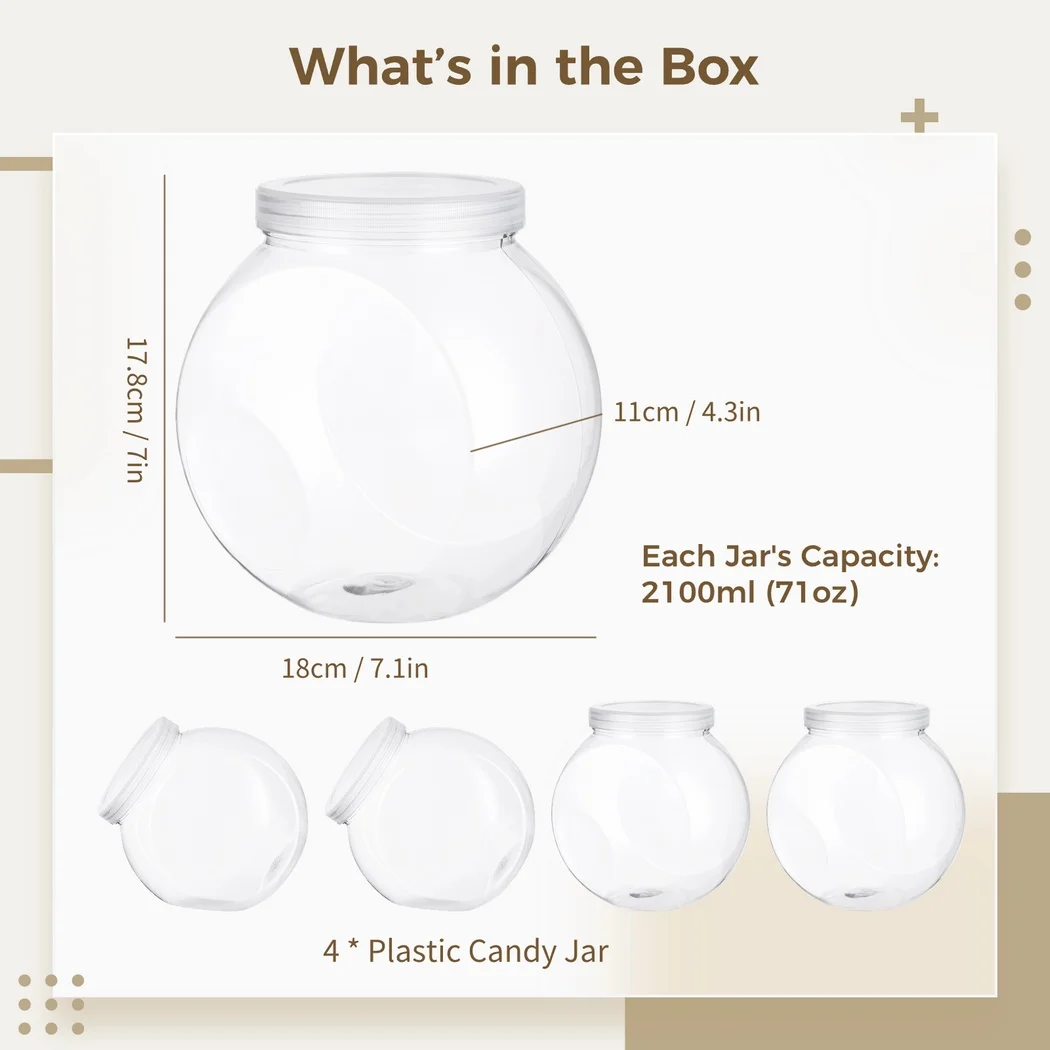 4PCS Plastic Candy Jars Plastic Cookie Jar Food Storage Container Plastic Jar Cookie Container Countertop Organizer For Kitchens