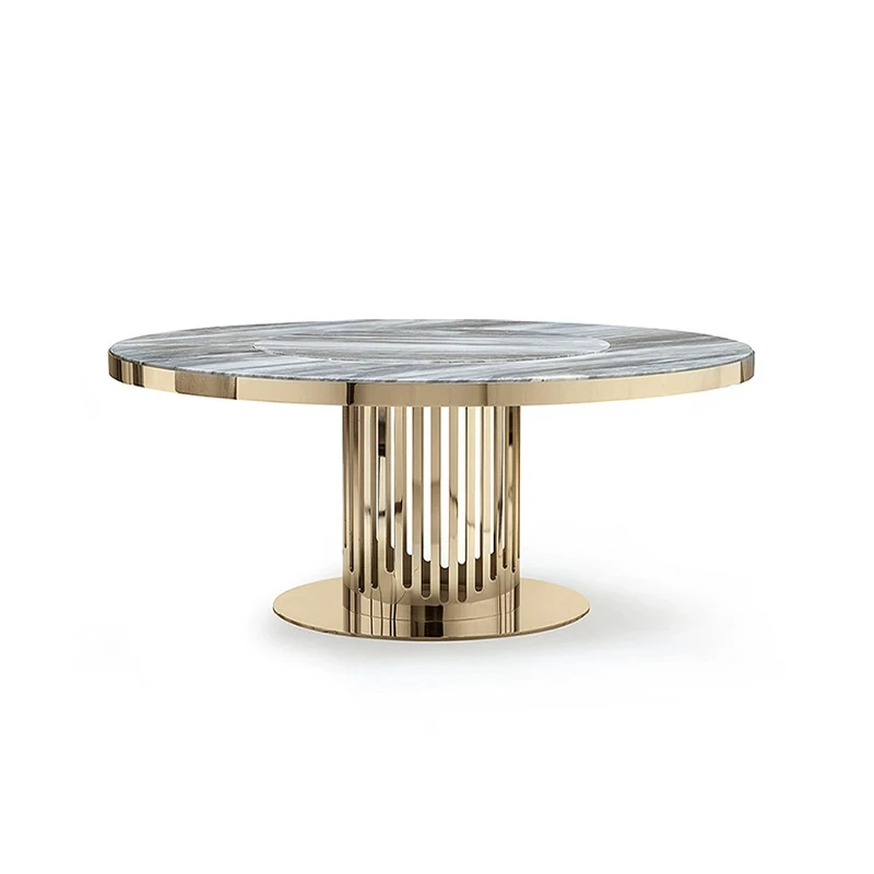 

Italian light luxury natural marble round dining table modern designer high-end luxury stone creative stainless steel