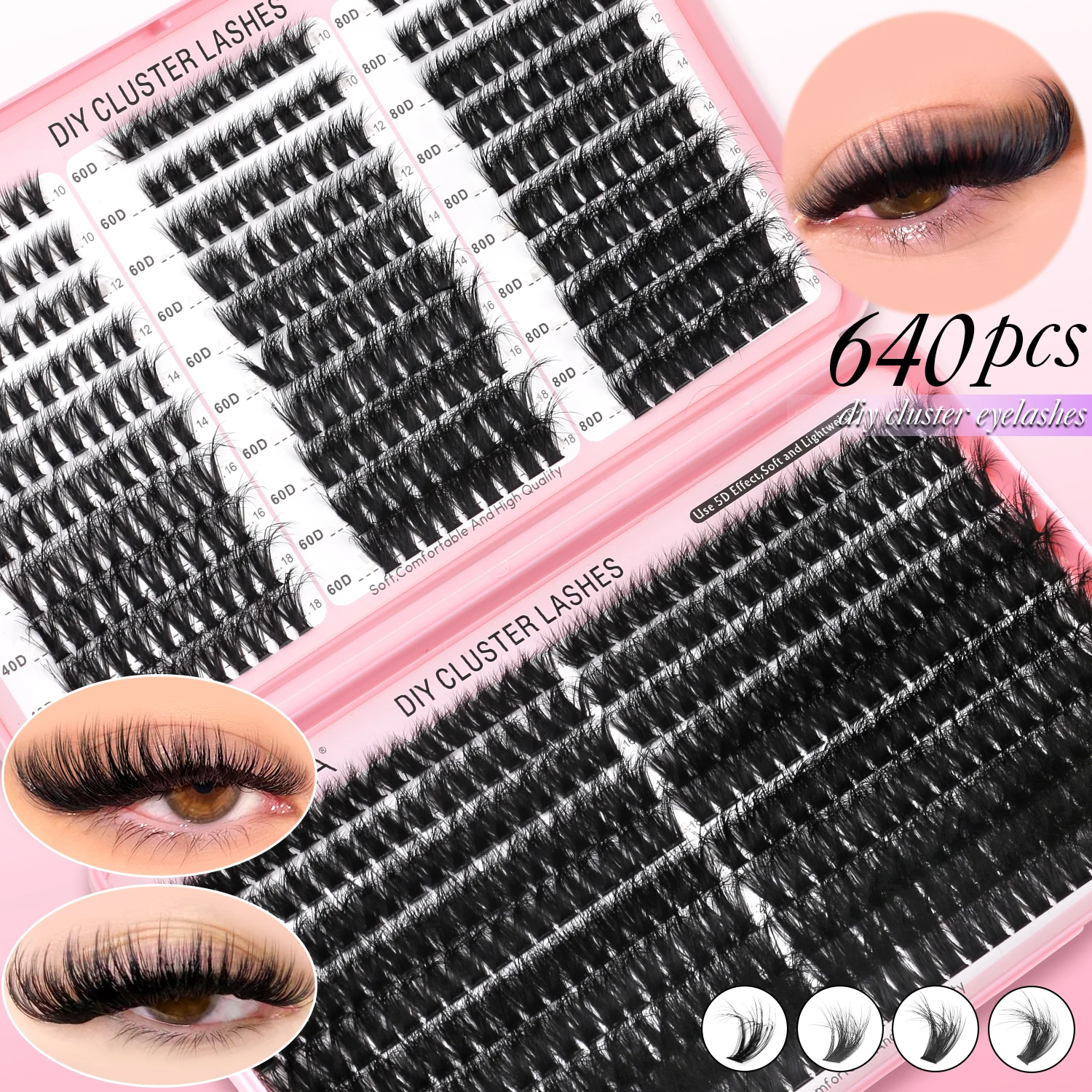 GROINNEYA DIY Wimpernbüschel Flauschige Dicke Cluster-Wimpern Weiche Nerz-Einzelwimpern Gemischtes Tray Wimpernbüschel-Buch